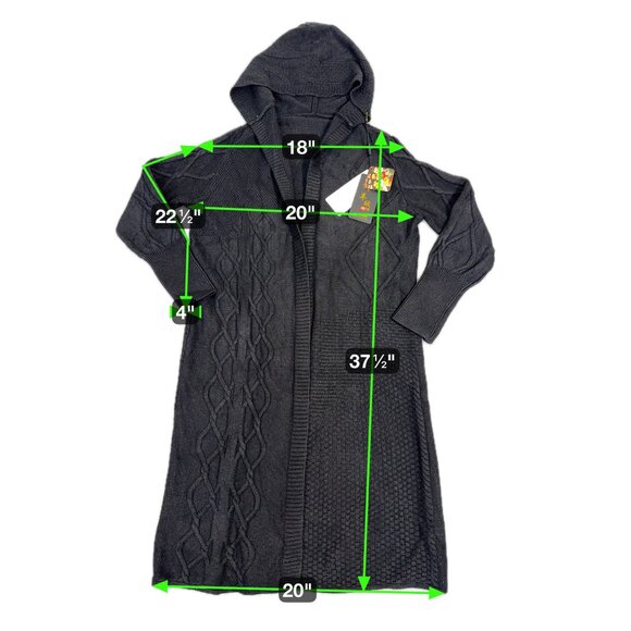 Cashmere Womens Long Black Cardigan Sweater Hoodie W/Cable Knit Pattern Soft - Picture 2 of 16